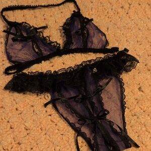 Elegant Black and Purple Lace Lingerie Set